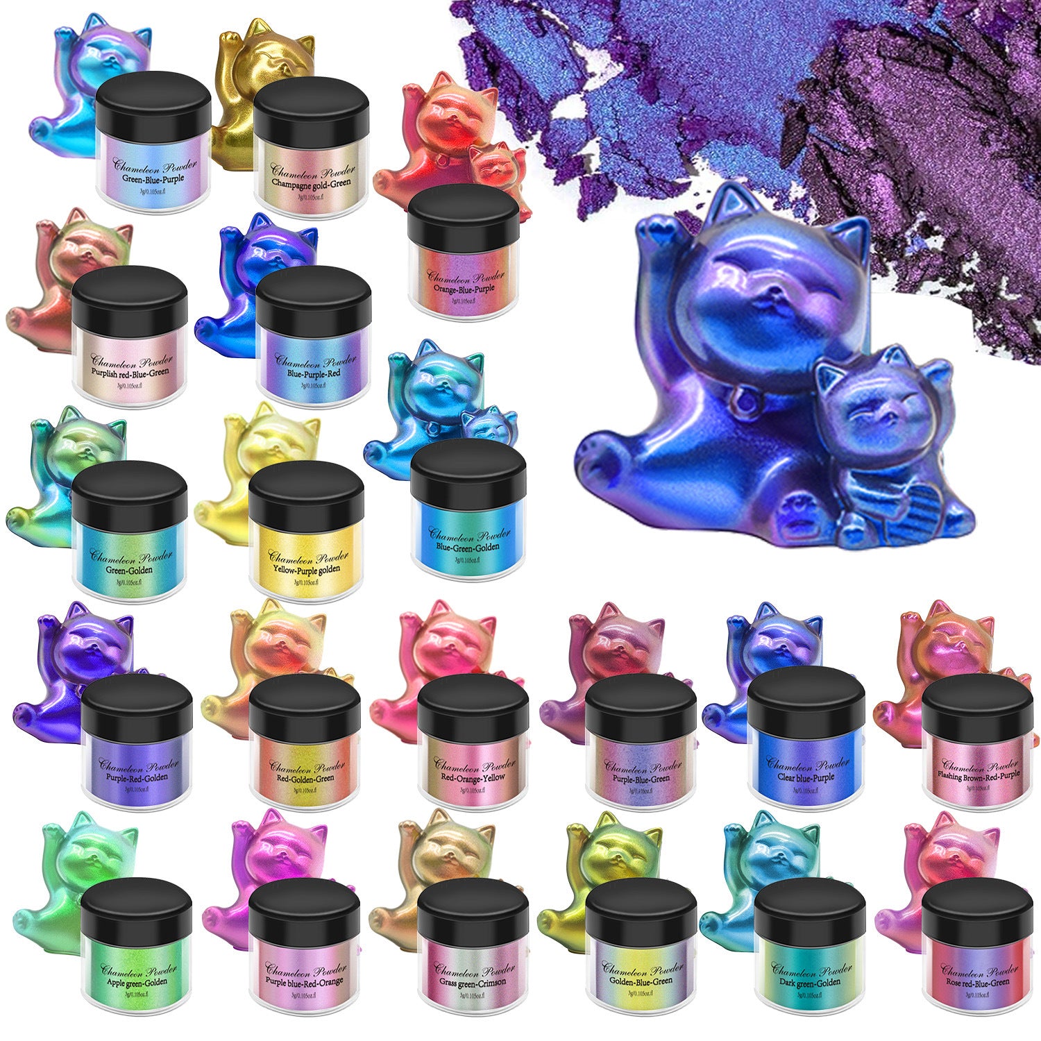 Juego de 20 colores de polvo camaleón blando de 3 g para hacer uno mismo.