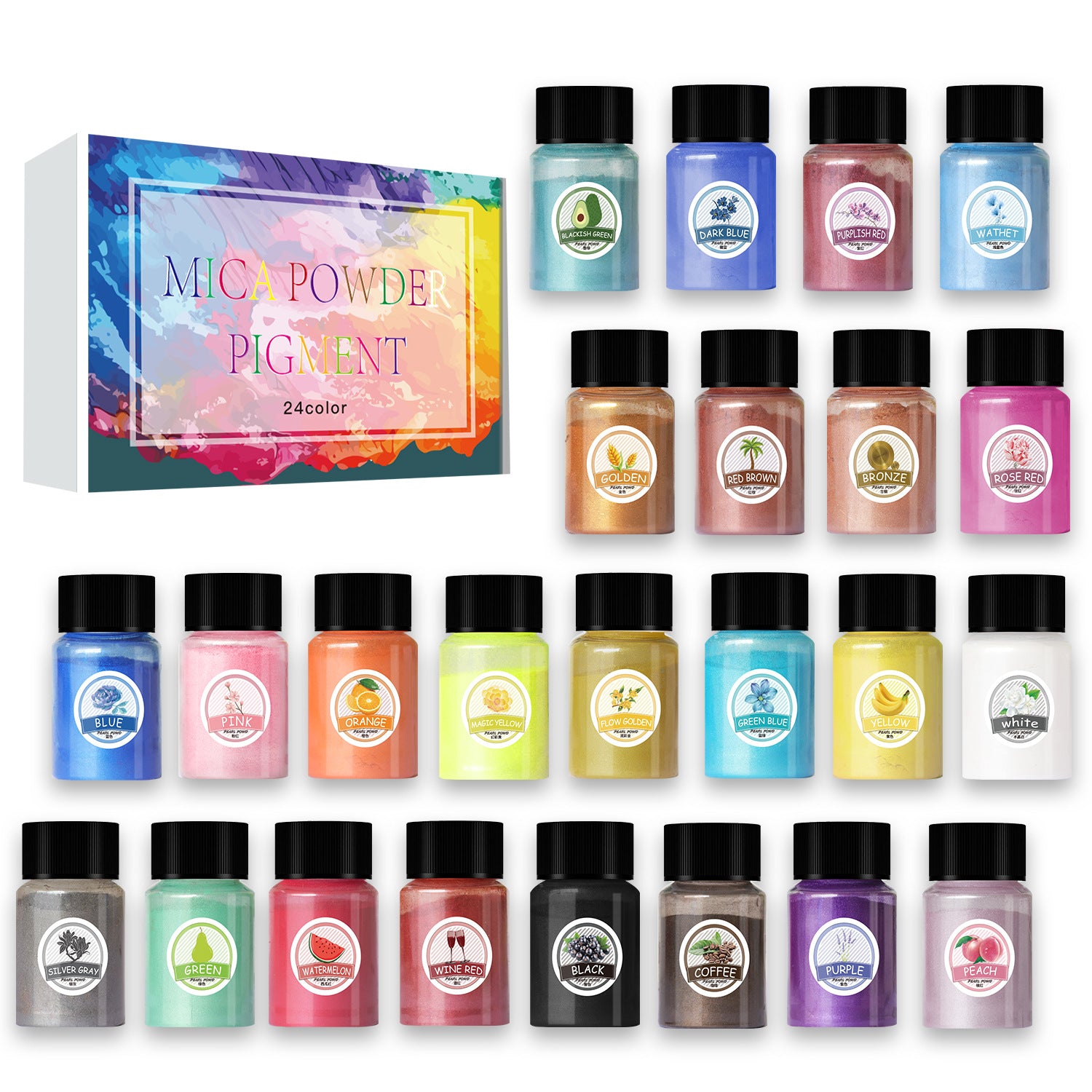 14g 20ml 24色マイカパウダースクイーズDIY染色素材